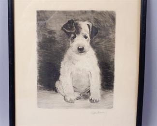 Signed Etching of a Dog 12 3/4" x 16 3/4
