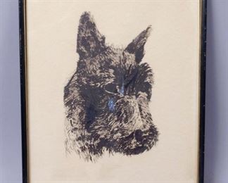 Pencil and Ink Portrait Drawing of a Scottish Terrier 10 3/4" x 13 3/4" 