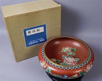 Cloissone Bowl with Stand and Original Box, 6 1/2 x 20 x 6 1/2"