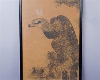 Asian Watercolor Painting on Paper Raptor 51 x 23 3/4