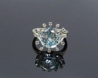 5.83ct Aquamarine Diamond 14K White Gold Ring