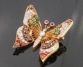 Fortunoff 14K Diamond Ruby Emerald Sapphire Butterfly