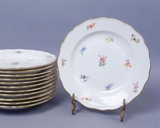 12 German Meissen Scattered Flowers Porcelain Plates