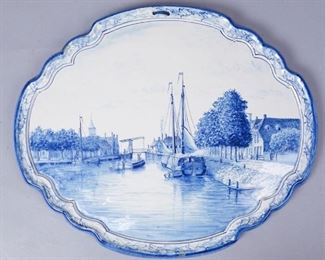 Delftware Canal Scene Pottery Plaque