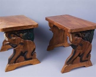 Wooden Elephant Motif Benches