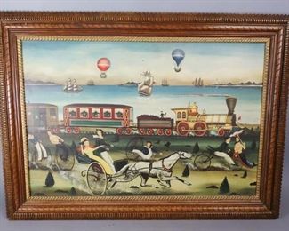 Ralph Cahoon Bicycle and Horse Race Print