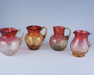 Lot 4 Amberina Creamers Pitcher w Reeded Handles