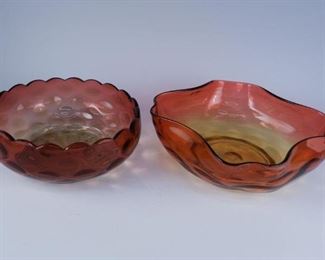 Lot 2 Amberina Bowls Scalloped Square Rims