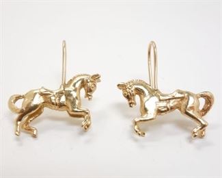 Pair 14K Gold Rearing Horse Dangle Earrings