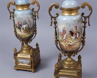 Bronze Mounted Sevres Style Porcelain Urns