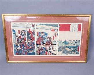 Japanese Woodblock Triptych Print Toyokuni III