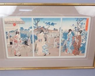 Japanese Woodblock Triptych Print Noblewomen