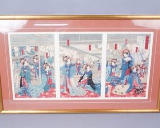 Japanese Woodblock Triptych Print Kunisada