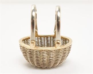 14K Bicolor Gold Woven Nantucket Basket Bracelet Charm