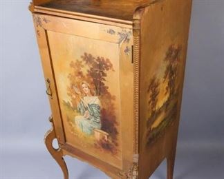 1890s Gilded Hand Painted Music Cabinet