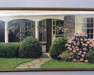 Saratoga Springs Signed House Oil Painting