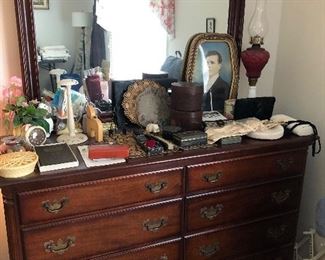 Mahogany Dresser w/ Mirror,  Dresser Items 