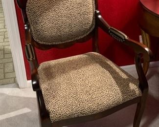 $195--antique chair with cheetah leopard upholstery 