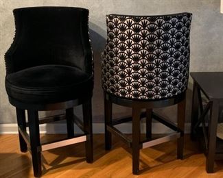 $295--bar stools in black velvet and brocade