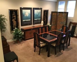 Burled Wood and black laquer dining room set