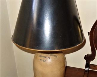 Lot 10 : Antique Boston stoneware jug lamp  $65.