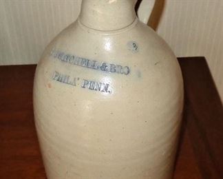 Lot 11 : Antique Philadelphia stoneware jug (sm chip on top rim) $79.