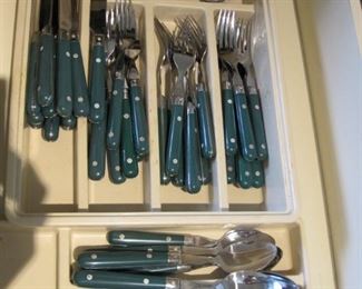 $20.00, green flatware set