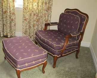 $250.00 pair, Fabulous Henredon down occasional chair & ottoman dragonfly print