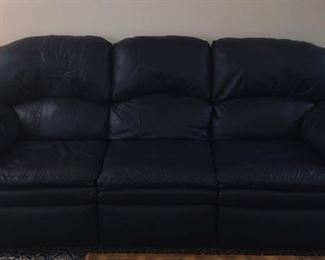 La-Z-Boy navy leather sofa with 2 end  recliners
