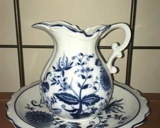 Blue Onion pitcher and saucer