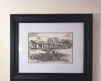 Alec Stern etching Mission San Juan Bautista