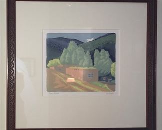Woodcut print 'Mountain Adobe' by Willard Clark