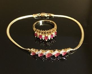 Ruby and diamond ring & bracelet set