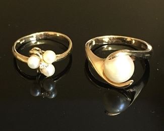 Pearl and diamond ring (lft); pearl ring