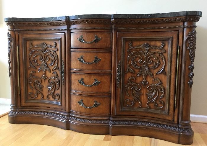 Burl wood marble top sideboard/buffet