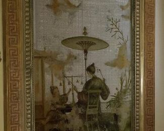 Asian reverse painting on mirror