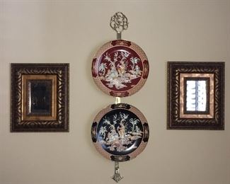 Pair small mirrors; Andrea by Sadek plates on brass plate hanger