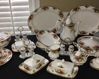 Royal Albert Old Country Rose china (29 - 4 piece place settings; various serving pieces)