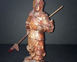 Hand carved wood Asian warrior