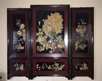 Asian hand carved 3-D room screen