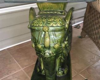 Ceramic elephant plant stand/stool transformed into end table (pair)