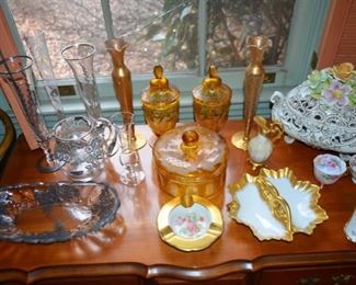 various pieces of gold & silver overlay glassware, Italy covered tureen