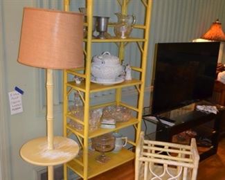 Fricks Reed rattan furniture - table lamp $125, shelf $150, magazine rack $60