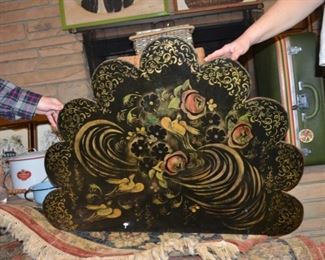 paint decorated tole wood fire screen