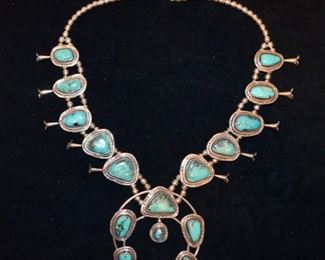 Vintage sterling silver and turquoise Navaho necklace (marked Gomez Sterling). Purchased from Neiman Marcus Austin Texas store in 1978. $1,600