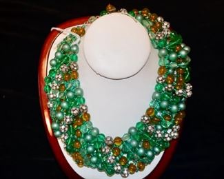 Austrian green glass, crystal torsade necklace. Mariam Haskell. $400