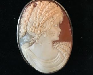 Signed cameo brooch / pendant in sterling silver. $450