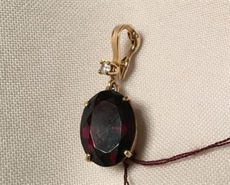 12k garnet pendant w/diamond $625