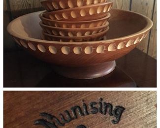 Vintage Munising Wooden Salad Bowl Set
