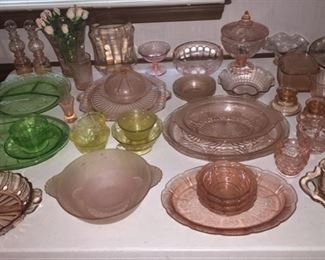 Assorted Pink and Green Depression Glass